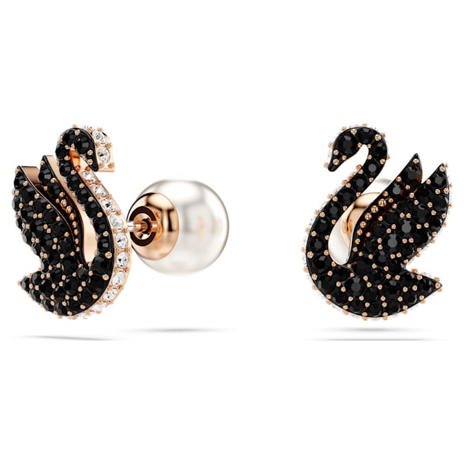 Swarovski Swan stud earrings Swan, Black, Rose gold-tone plated - Shukha Online Store