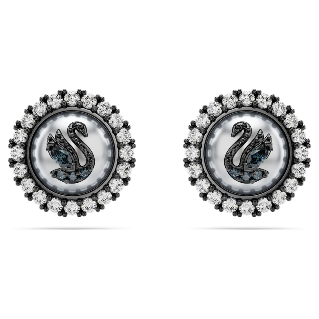 Swarovski Swan stud earrings Swan, Gray, Ruthenium plated - Shukha Online Store