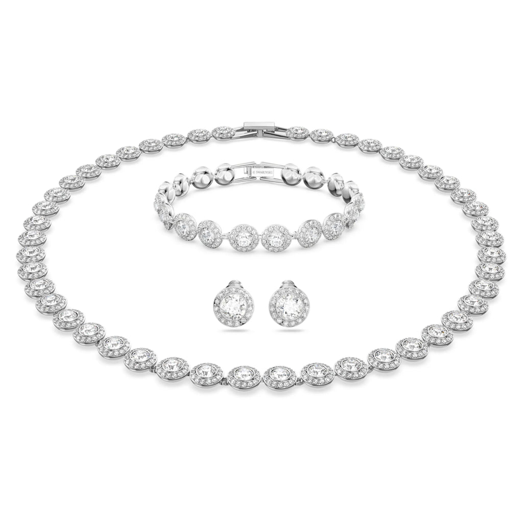 ANGELIC NECKLACE SET, WHITE, RHODIUM PLATED - Shukha Online Store