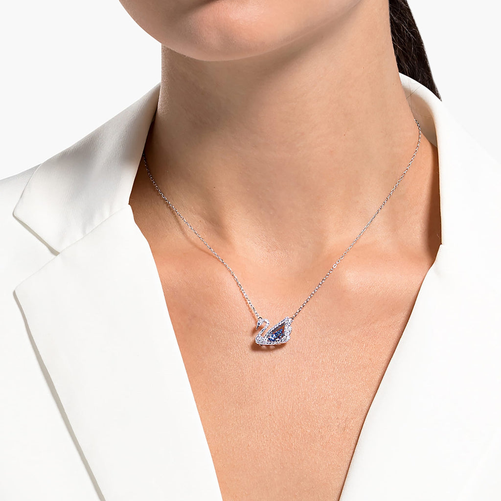 DANCING SWAN NECKLACE, BLUE, RHODIUM PLATED - Shukha Online Store