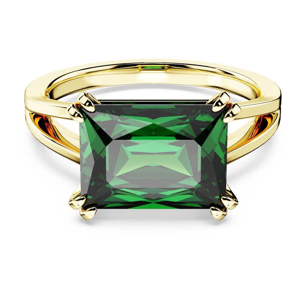 Cocktail Ring Matrix Matrix cocktail ring Rectangular cut, Green, Gold-tone plated