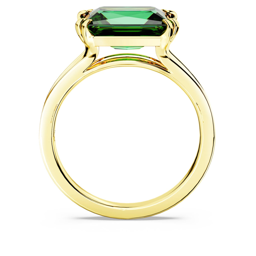 Matrix cocktail ring Rectangular cut, Green, Gold-tone plated