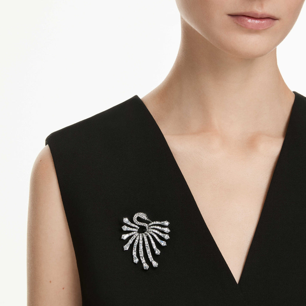 The Vienna Collection brooch Swan, White, Ruthenium plated - Shukha Online Store