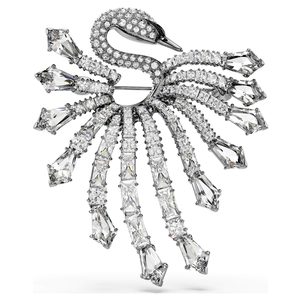 The Vienna Collection brooch Swan, White, Ruthenium plated - Shukha Online Store