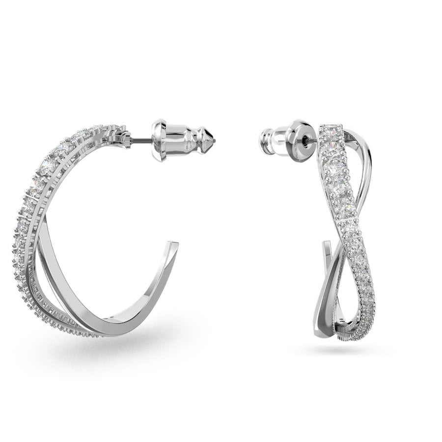 Twist hoop earrings White, Rhodium plated - Shukha Online Store