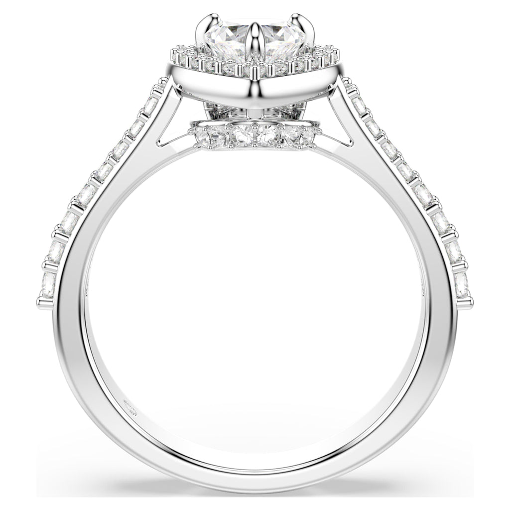 Una Angelic motif ring Mixed cuts, Heart, White, Rhodium plated