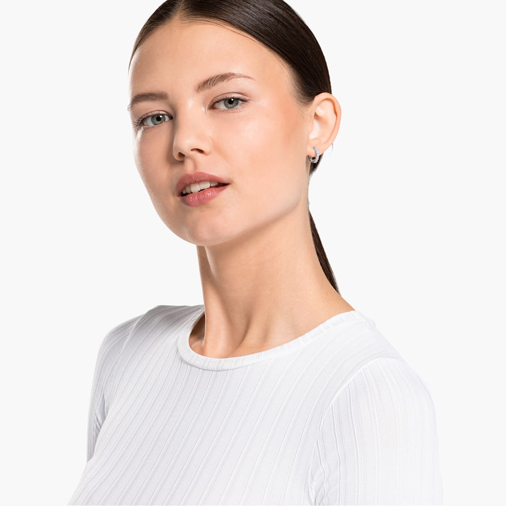 Vittore hoop earrings Round cut, White, Rhodium plated - Shukha Online Store