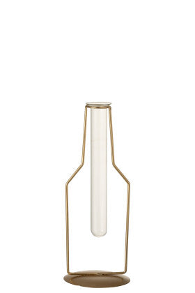 Vase 1 Tube Bottle Metal/Glass Gold Small - Shukha Online Store