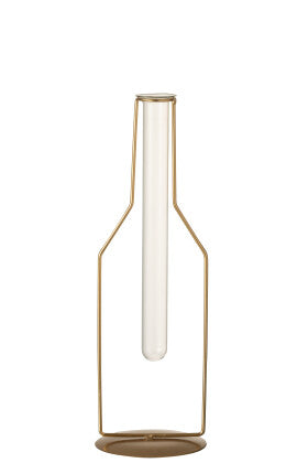 Vase 1 Tube Bottle Metal/Glass Gold Large - Shukha Online Store
