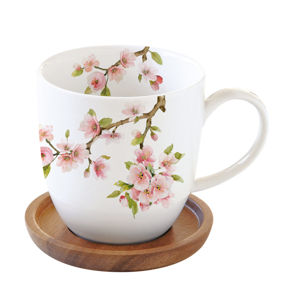 Porcelain mug with acacia saucer - Shukha Online Store