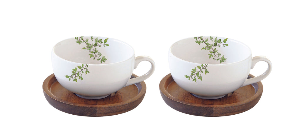 Set 2 coffee cups 120 ml w/acacia saucers in color box NATURA - Shukha Online Store