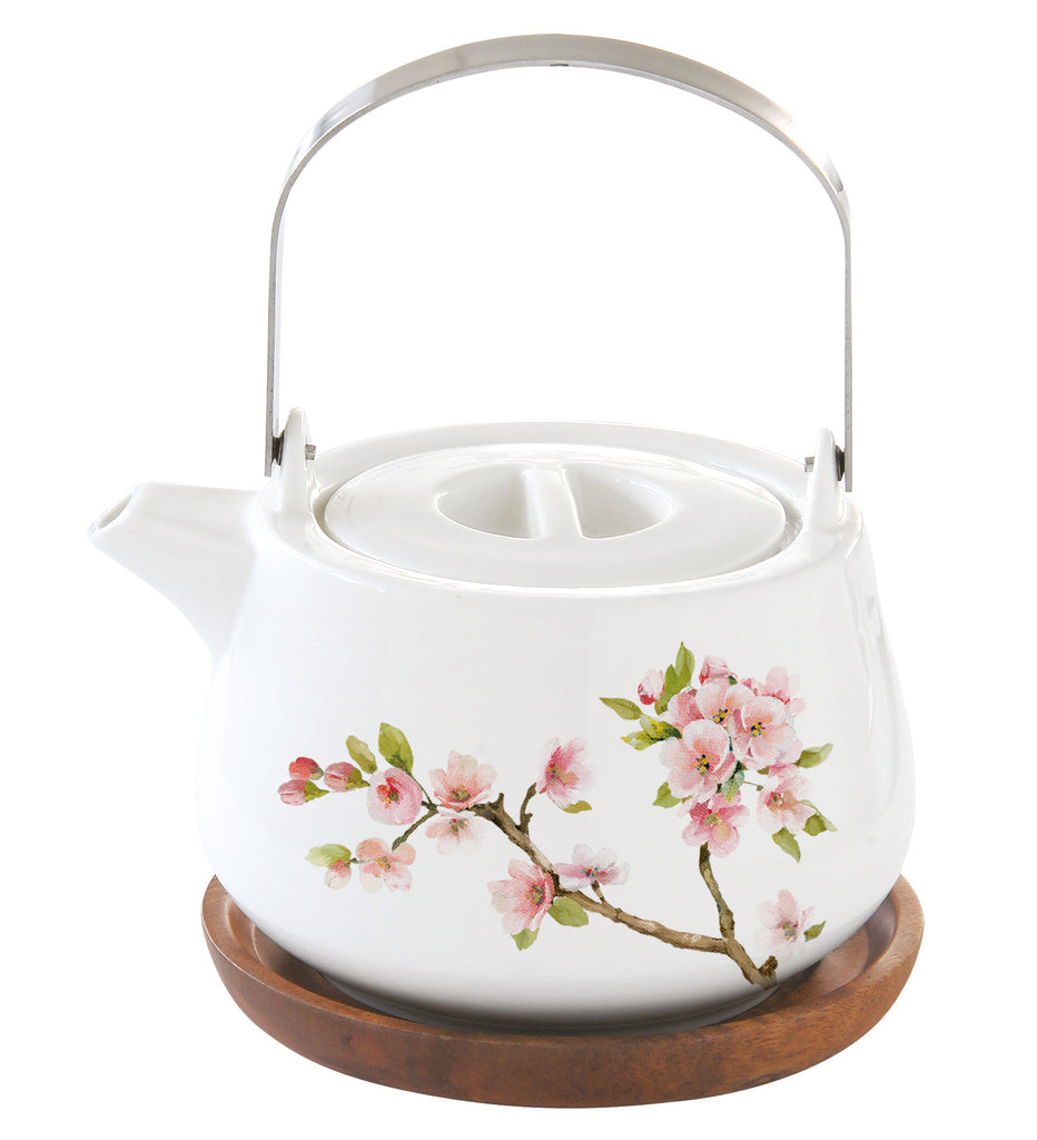 Porcelain teapot with acacia trivet - Shukha Online Store
