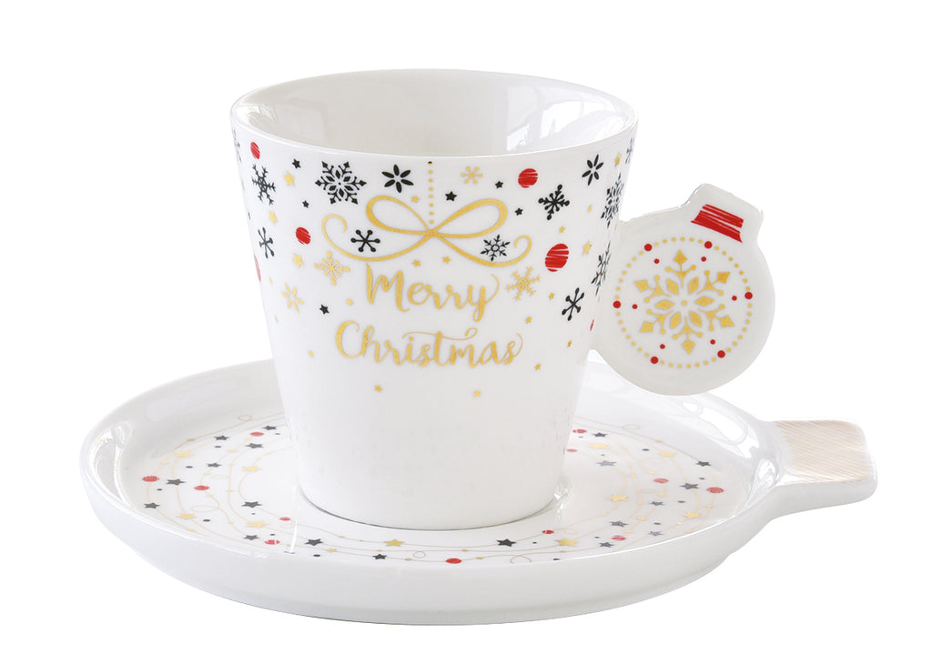 Cup & saucer in porcelain 150 ml  in colour box MERRY CHRISTMAS BALL - Shukha Online Store
