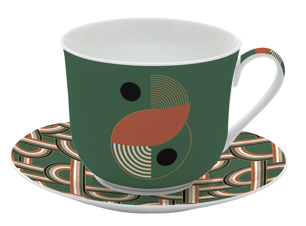 High qualiy Fine China breakfast cup & saucer in color box GEOMETRICAL LO - Shukha Online Store
