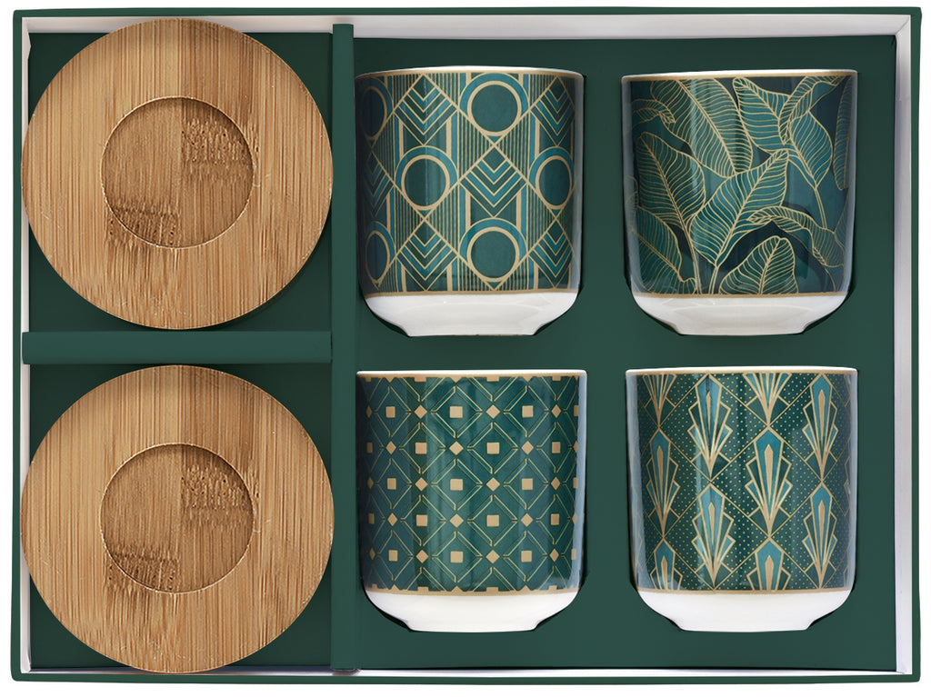Set 4 porc.coffee cups & bamboo saucers in gift box CHARLESTON - Shukha Online Store