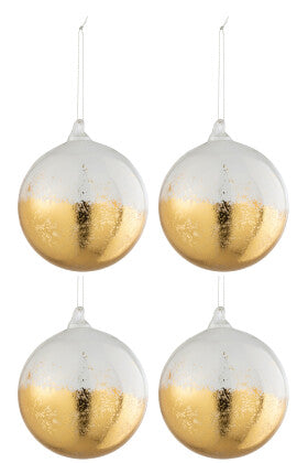 Box Of 4 Christmas Baubles Shiny Gold Glass Transparent Large - Shukha Online Store