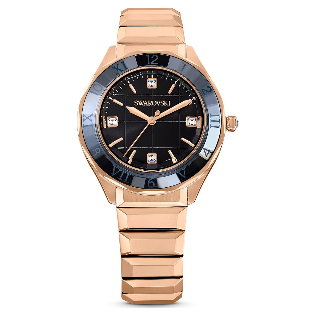 37mm watch Swiss Made, Metal bracelet, Black, Rose gold-tone finish - Shukha Online Store
