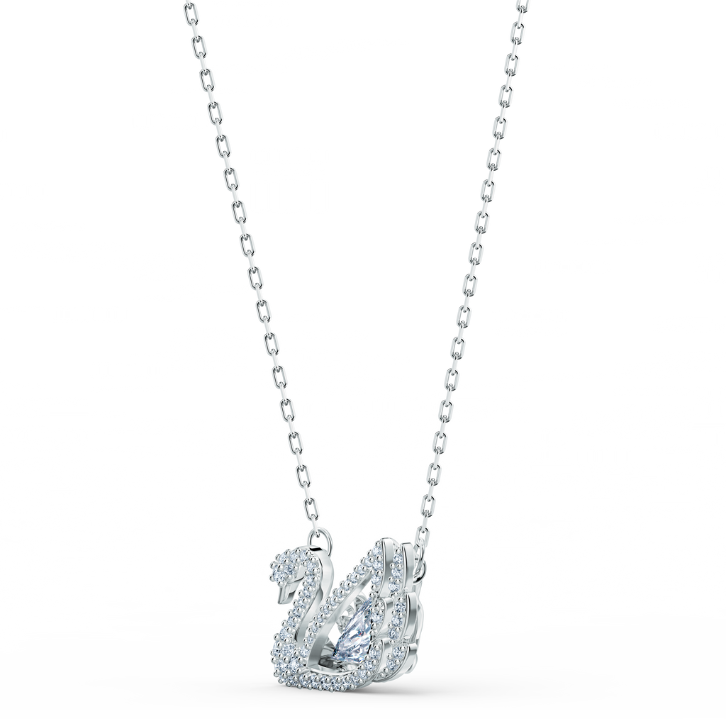 DANCING SWAN NECKLACE, WHITE, RHODIUM PLATED - Shukha Online Store