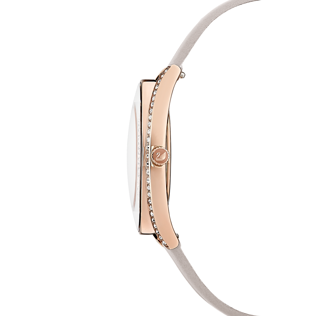 Crystalline Aura watch Leather strap, Gray, Rose-gold tone PVD - Shukha Online Store