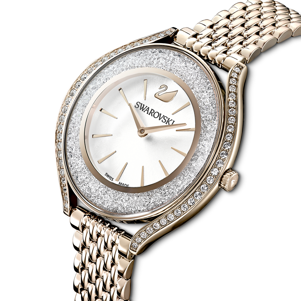 Crystalline Aura watch Metal bracelet, Gold tone, Champagne-gold tone PVD - Shukha Online Store