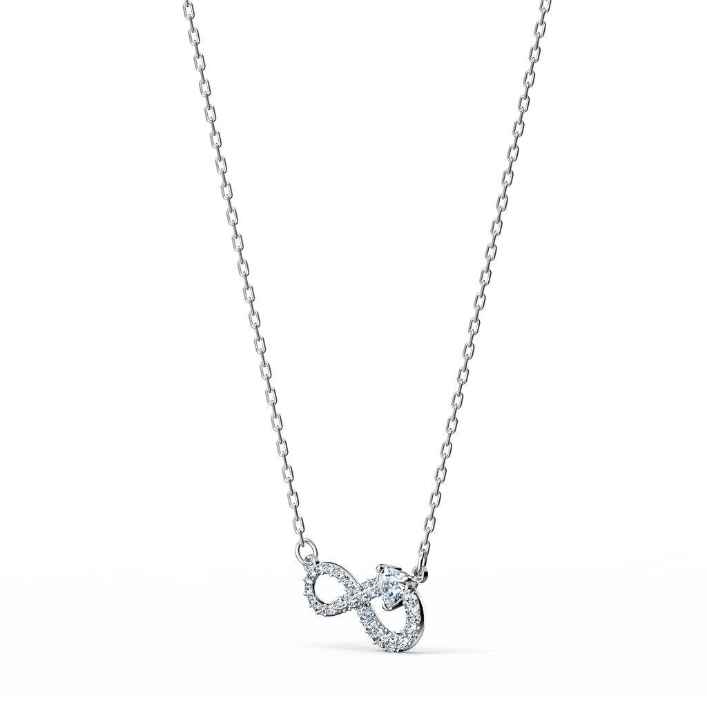 INFINITY NECKLACE, WHITE, RHODIUM PLATED - Shukha Online Store
