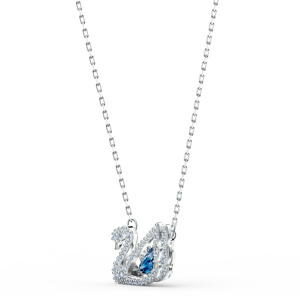 DANCING SWAN NECKLACE, BLUE, RHODIUM PLATED - Shukha Online Store