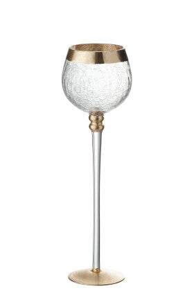 Candleholder Ball On Base Crackle Glass Transparent/Gold Large - Shukha Online Store
