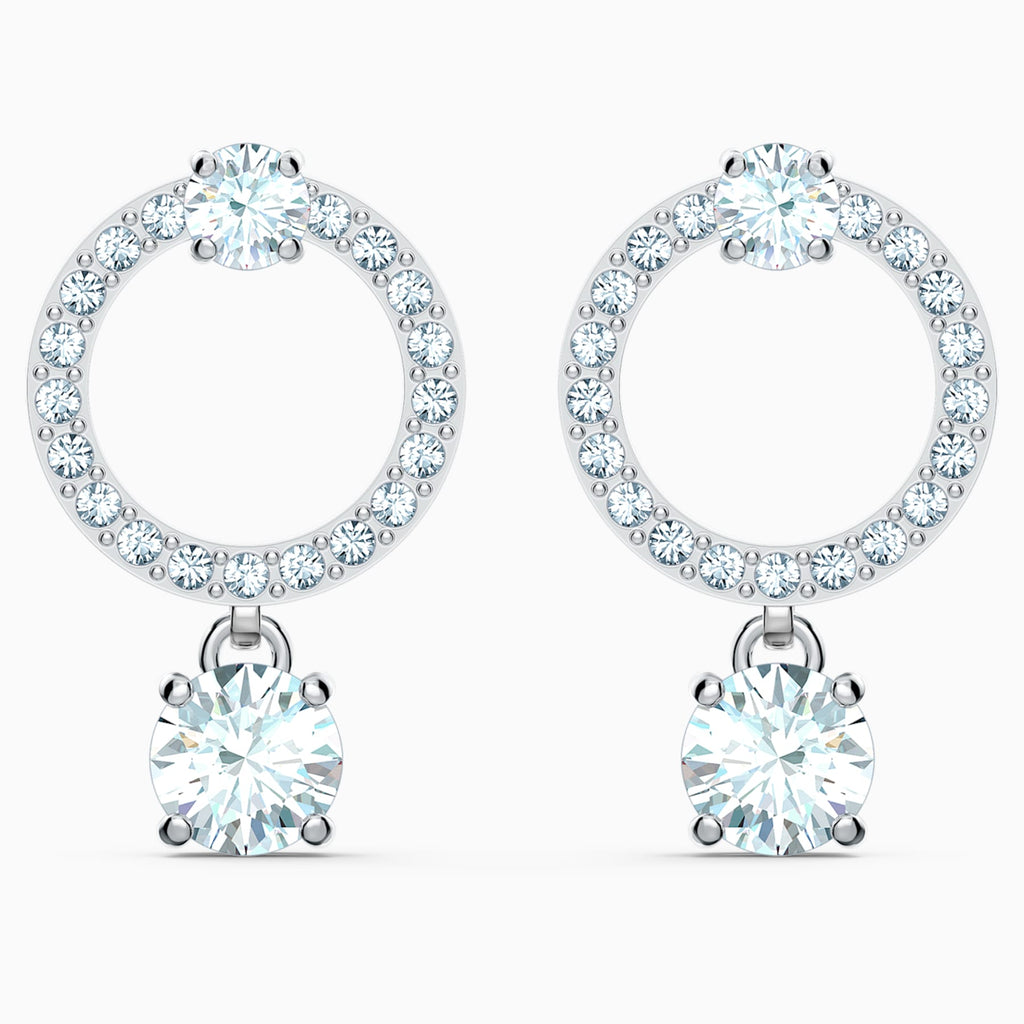 ATTRACT CIRCLE PIERCED EARRINGS, WHITE, RHODIUM PLATED - Shukha Online Store
