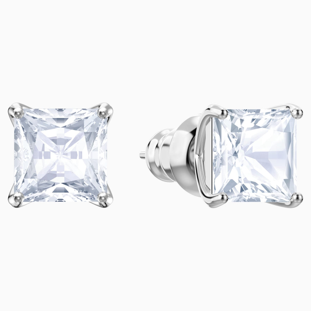 ATTRACT STUD PIERCED EARRINGS, WHITE, RHODIUM PLATED - Shukha Online Store