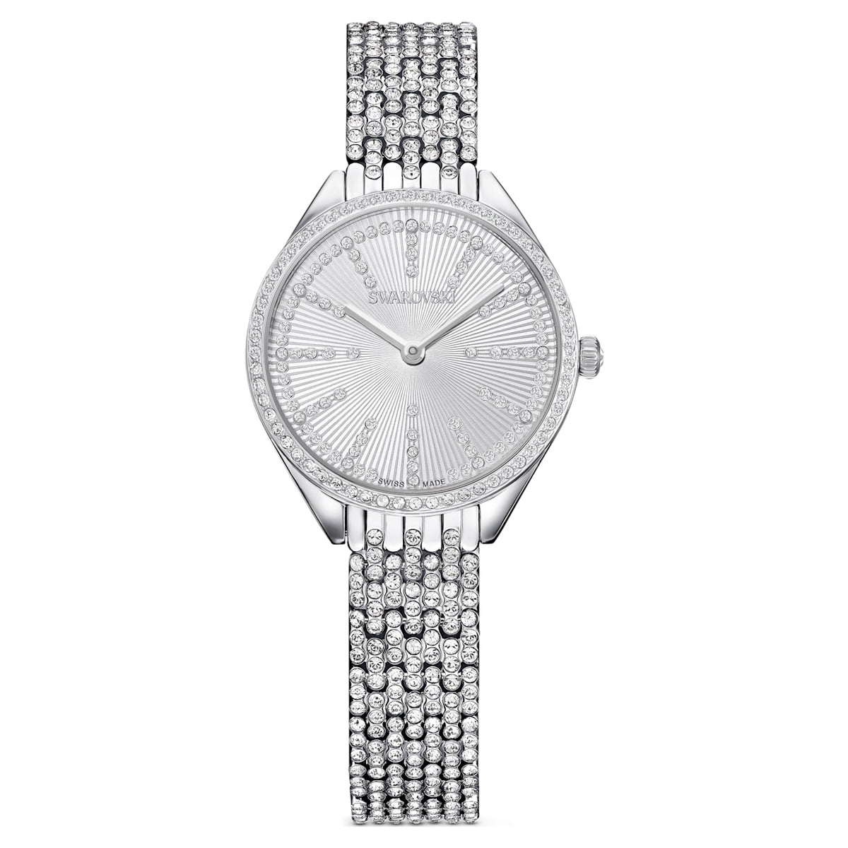 Attract Watch Swiss Made Full Pavé Metal Bracelet Silver Tone Stainless Steel Shukha