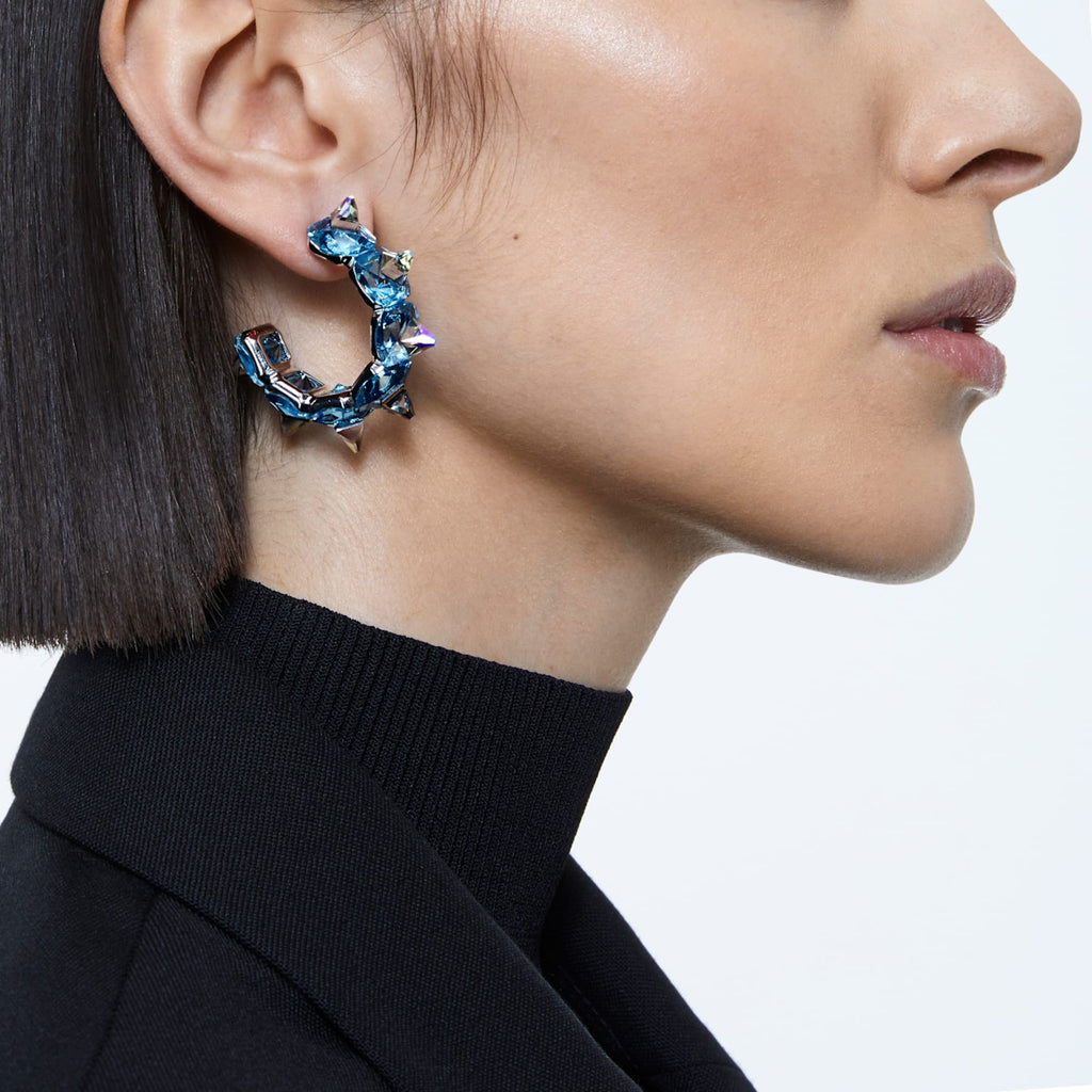 Chroma hoop earrings Blue, Rhodium plated - Shukha Online Store
