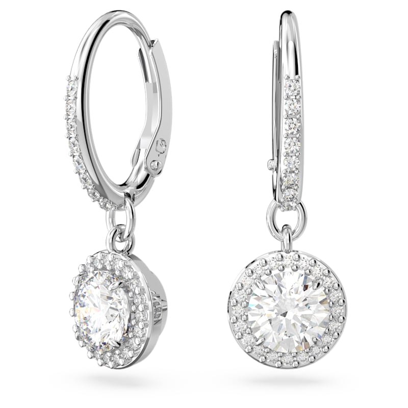 Constella drop earrings Round cut, Pavé, White, Rhodium plated - Shukha Online Store
