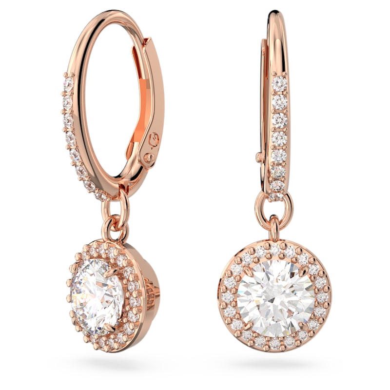 Constella drop earrings Round cut, Pavé, White, Rose gold-tone plated - Shukha Online Store