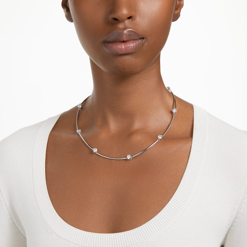 Constella necklace Round cut, White, Rhodium plated - Shukha Online Store