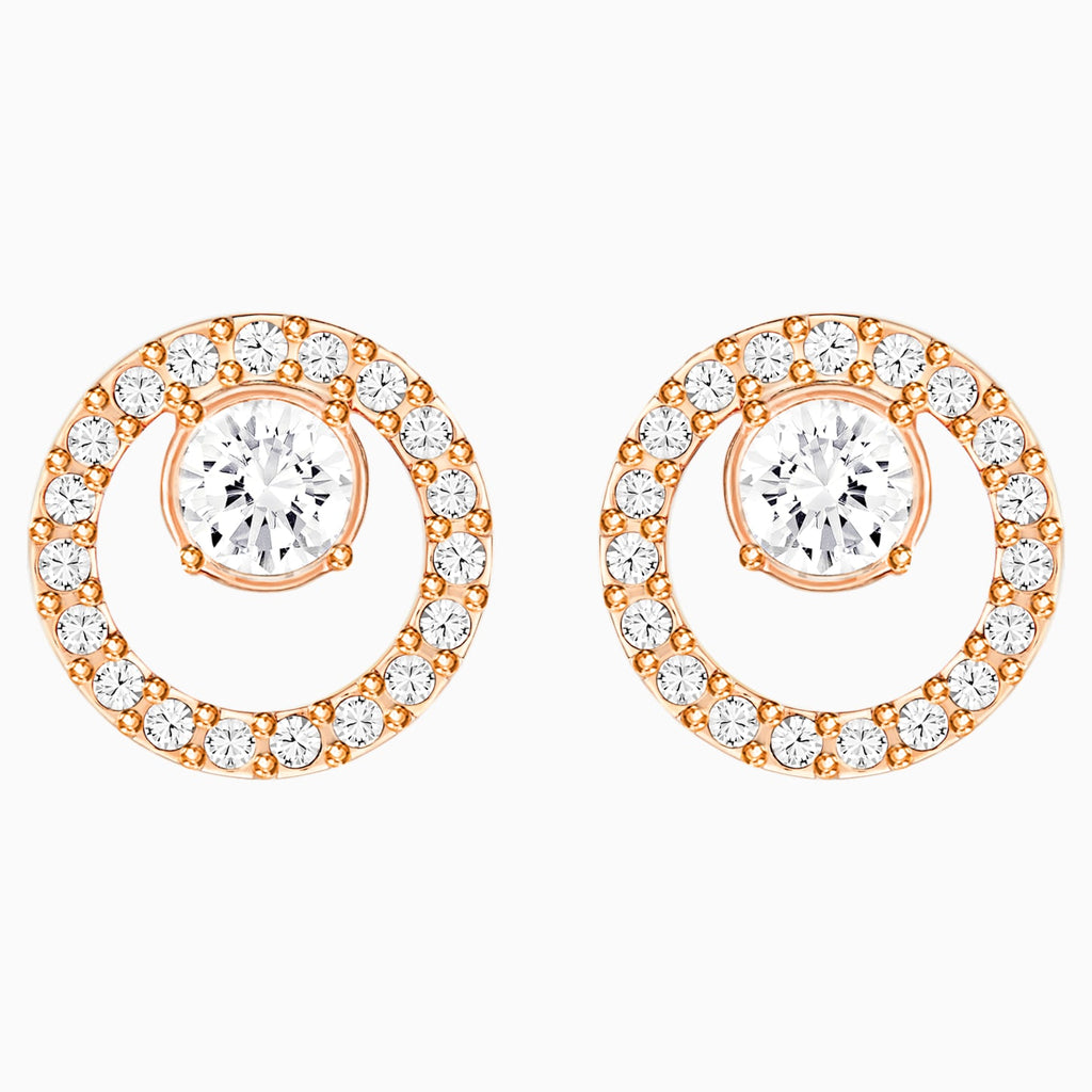CREATIVITY CIRCLE PIERCED EARRINGS, WHITE, ROSE-GOLD TONE PLATED - Shukha Online Store