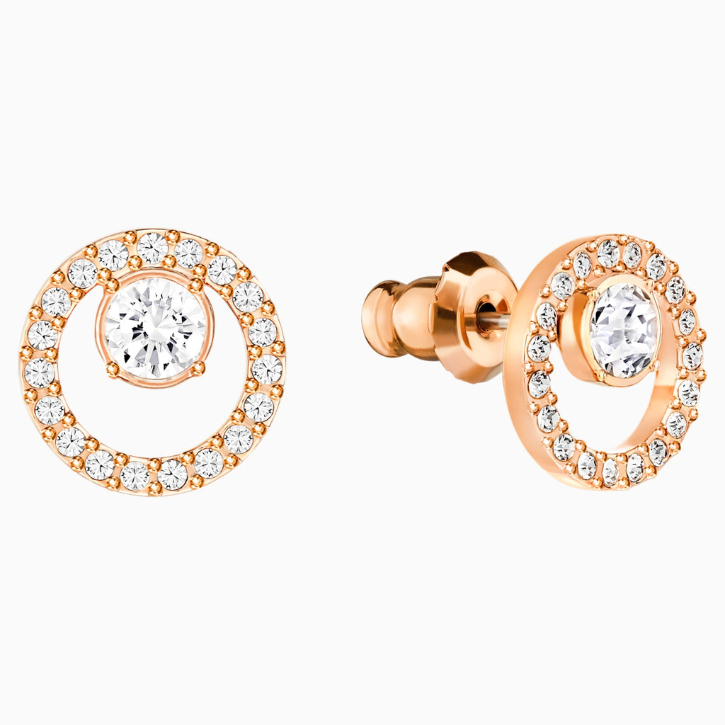 CREATIVITY CIRCLE PIERCED EARRINGS, WHITE, ROSE-GOLD TONE PLATED - Shukha Online Store