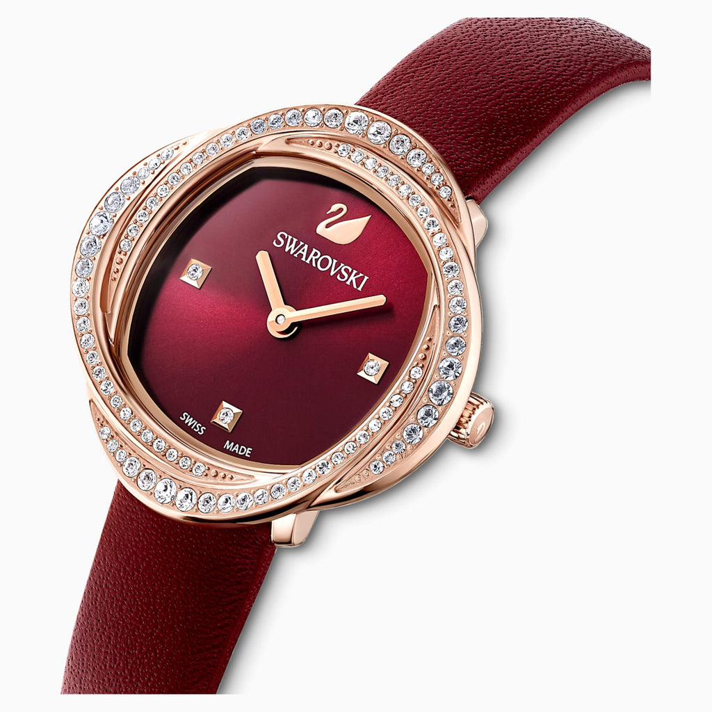 Crystal Flower watch, Swiss Made, Metal bracelet, Rose gold tone, Rose gold-tone  finish