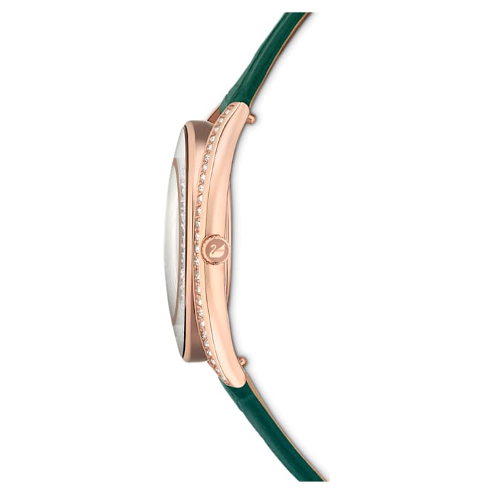 Crystalline Aura watch Swiss Made, Leather strap, Green, Rose gold-tone finish - Shukha Online Store