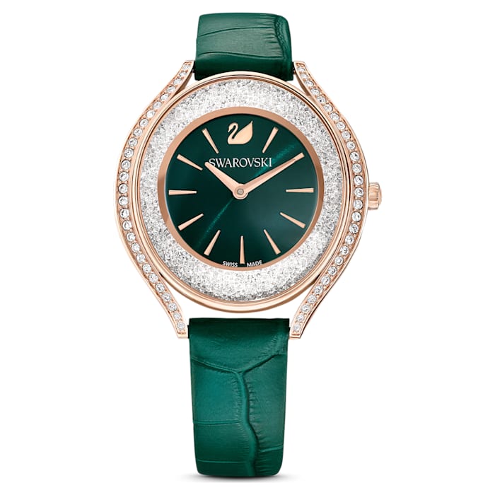 Crystalline Aura watch Swiss Made, Leather strap, Green, Rose gold-tone finish - Shukha Online Store