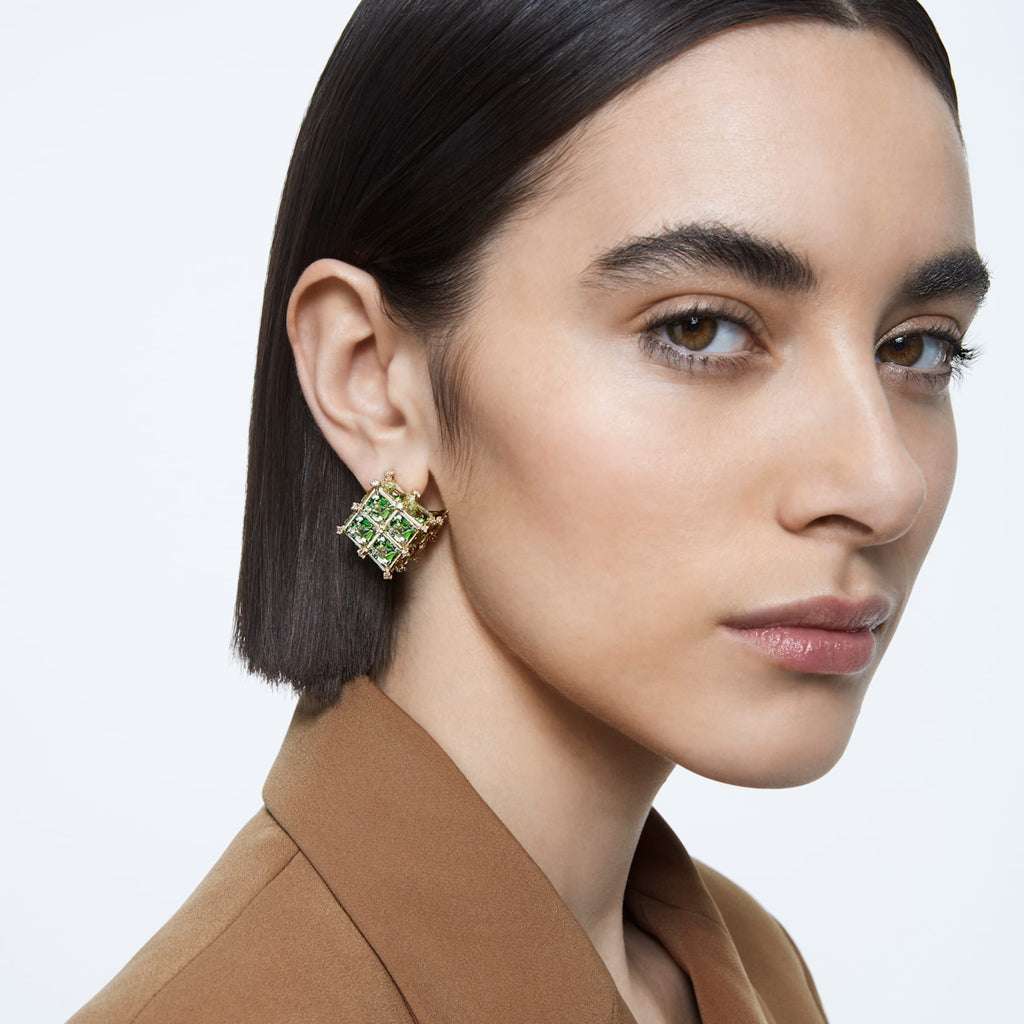 Curiosa stud earring Single, Green, Gold-tone plated - Shukha Online Store