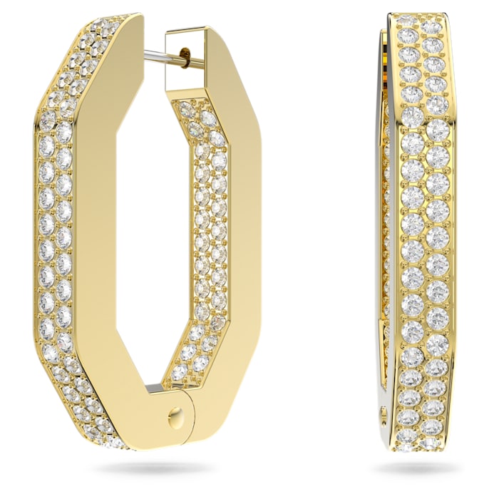 Dextera hoop earrings Octagon, Pavé, Medium, White, Gold-tone plated - Shukha Online Store