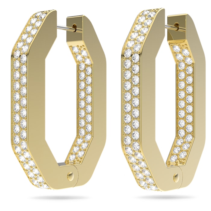 Dextera hoop earrings Octagon, Pavé, Medium, White, Gold-tone plated - Shukha Online Store