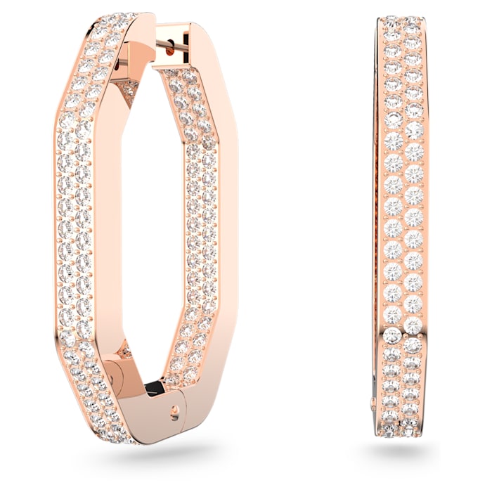 Dextera hoop earrings Octagon, Pavé crystals, White, Rose-gold tone plated - Shukha Online Store