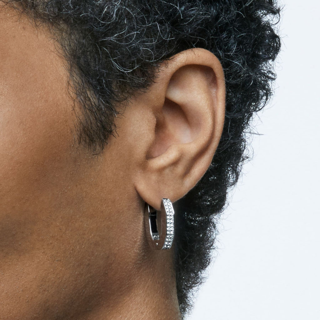 Dextera hoop earrings Octagonal, Small, White, Rhodium plated - Shukha Online Store