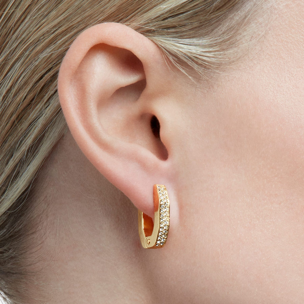 Dextera hoop earrings Octagonal, White, Gold-tone plated - Shukha Online Store