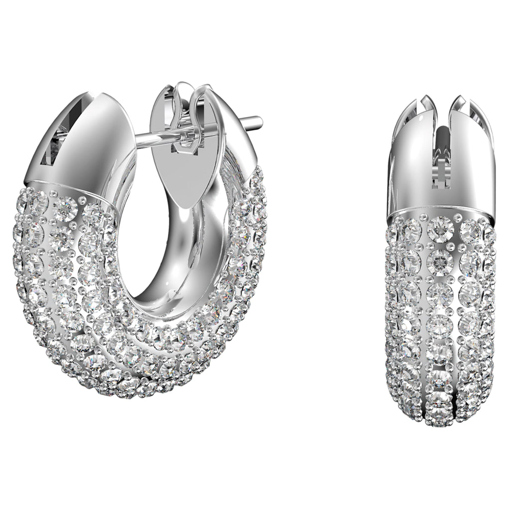 Dextera hoop earrings Pavé, White, Rhodium plated - Shukha Online Store