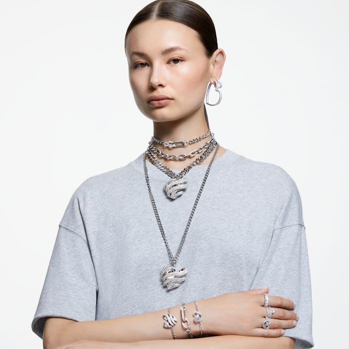 Dextera necklace Statement, Mixed links, White, Rhodium plated - Shukha Online Store