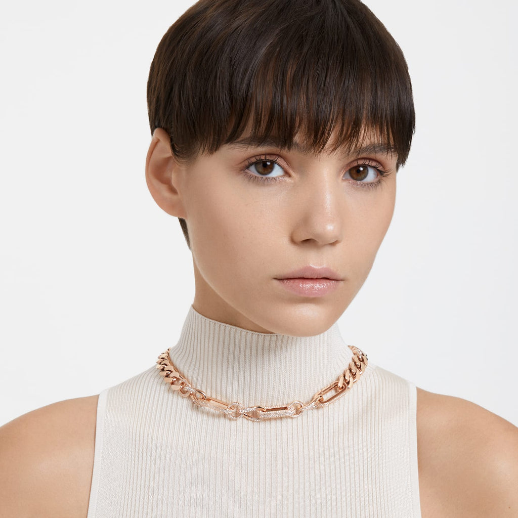 Dextera necklace Statement, Mixed links, White, Rose gold-tone plated - Shukha Online Store
