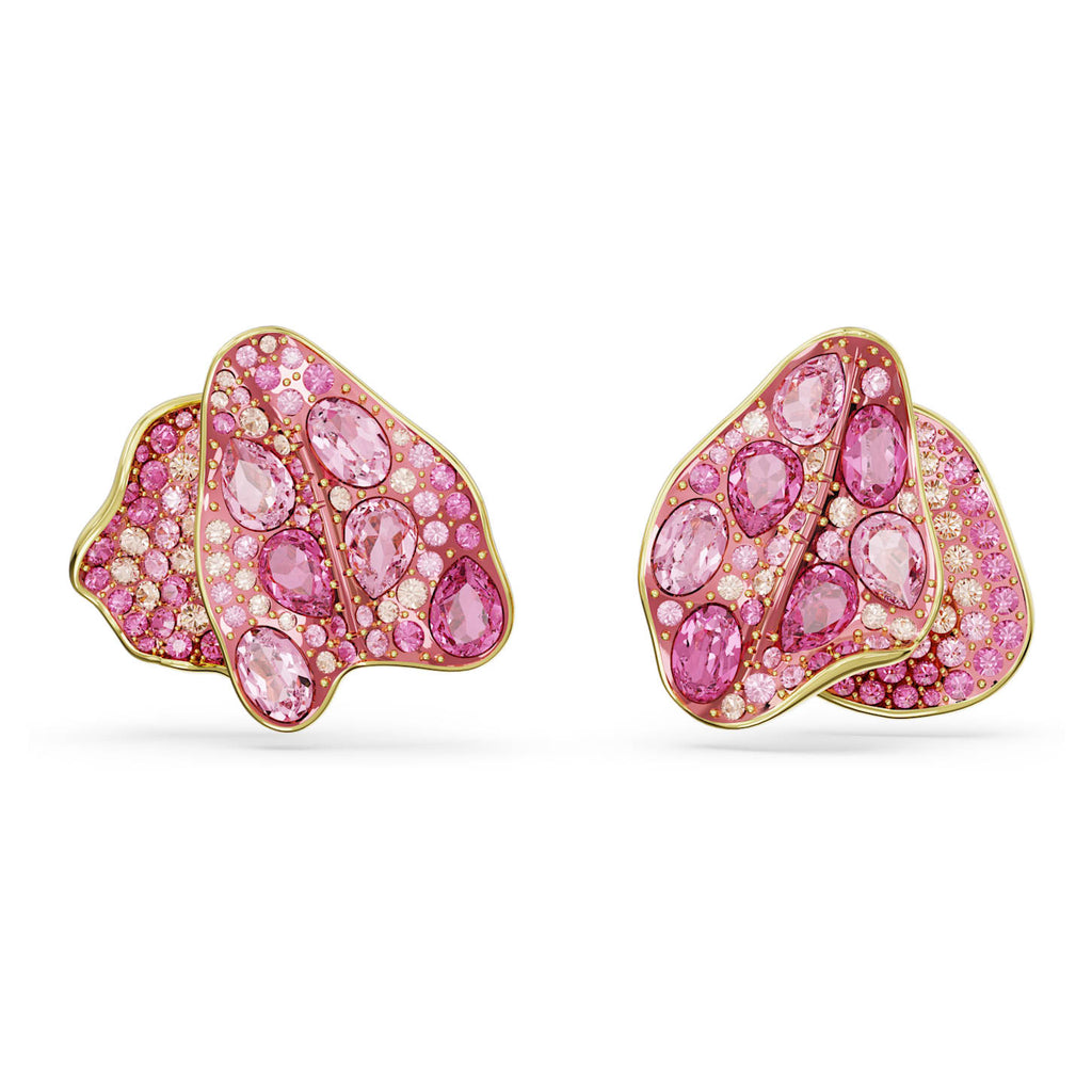 Florere stud earrings Asymmetrical design, Flower, Pink, Gold-tone plated - Shukha Online Store