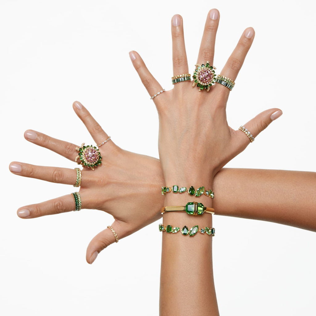 Gema bracelet Mixed cuts, Green, Gold-tone plated - Shukha Online Store